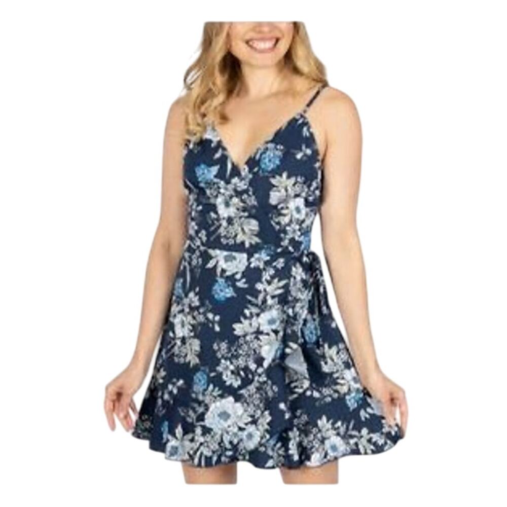 SPEECHLESS Women’s medium Stretch Zippered Tie Ruffle Short Party Wrap Dress